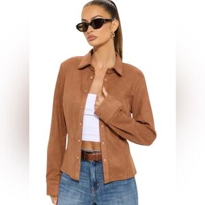 NWT RNWY Women's Brown Button Down Shirt
